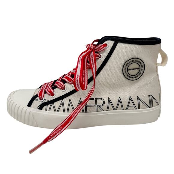 Zimmermann Logo-print Canvas High-Top Sneakers off-white red size 37 = US 6.5 - Picture 1 of 14